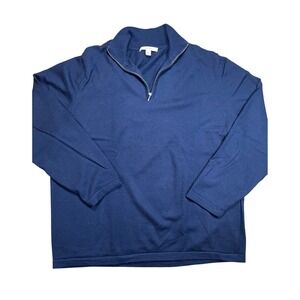 Mens 100% Merino Wool Navy Blue Pullover Sweater Long Sleeve Casual Size Large